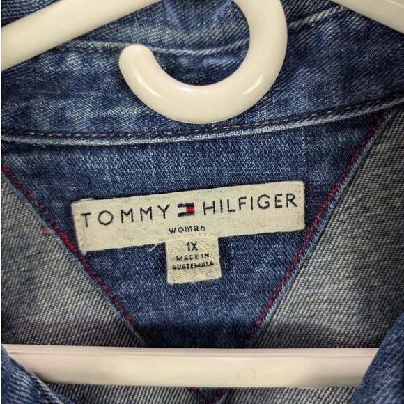 Tommy Hilfiger Jean Jacket Womens 1X Plus Denim Coat Y2K Preppy Vintage READ - Picture 8 of 11